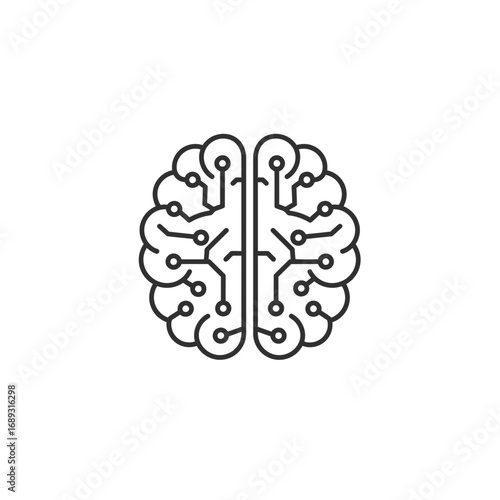 Line Art Illustration of a Circuit Board Brain