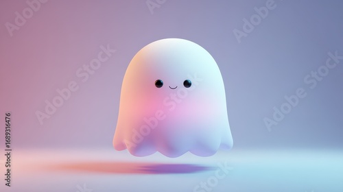 Cute Cartoon Ghost Character with Soft Colors and Cheerful Expression
