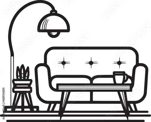 Vector art of modern living room sofa with lamp and table