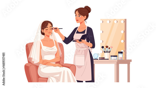 Bride receiving professional makeup application from a skilled artist before her wedding day