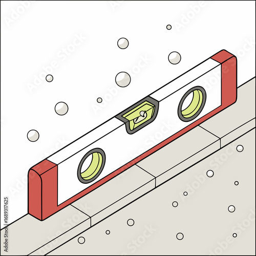 Level tool, colorful style, measuring instrument, playful illustration with bubbles