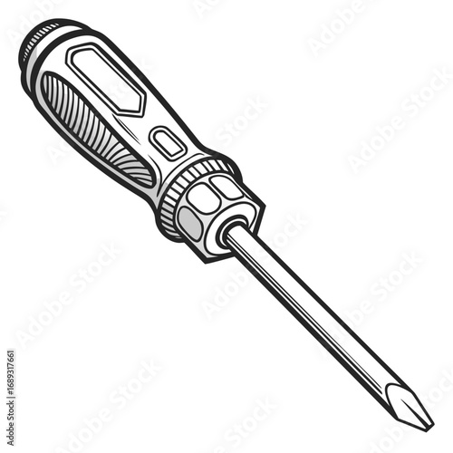 Screwdriver, monochrome style, hand tool, detailed illustration