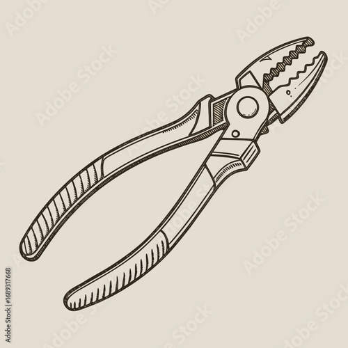 Pliers, monochrome style, hand tool, detailed illustration