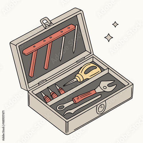 Toolbox, colorful style, tool organization, detailed illustration