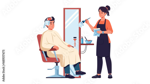 Professional barber giving a stylish haircut to a client in a modern salon setting