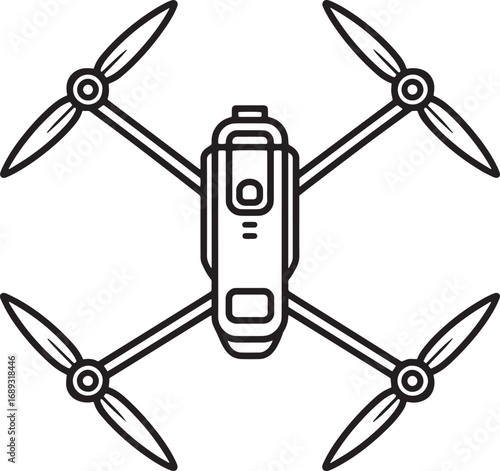 Vector art of top view line art of a quadcopter drone