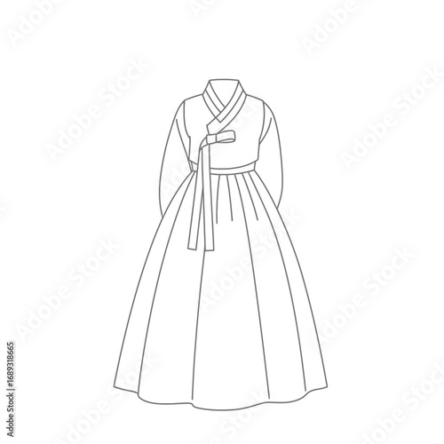 Line Drawing of Traditional Korean Hanbok Dress