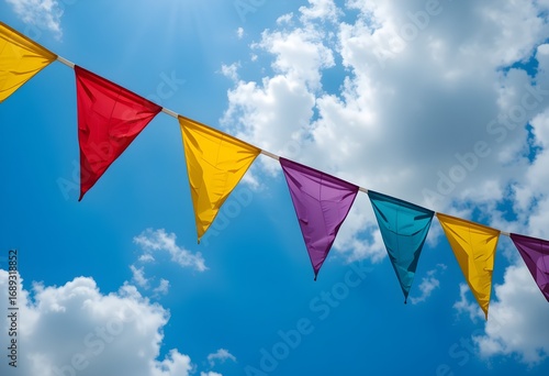 Dekorative Wimpelgirlande im Freien bei natürlichem Tageslicht