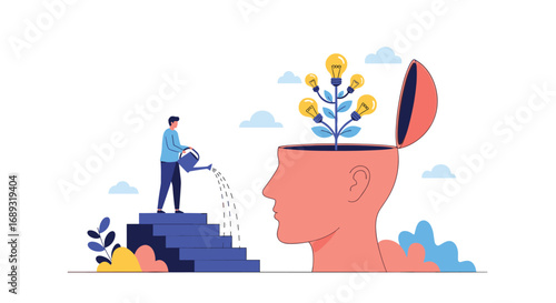 Cultivating innovative ideas within an open mind concept illustration