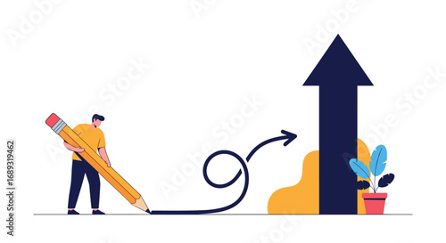 Illustration of a person drawing a path leading to business growth and success