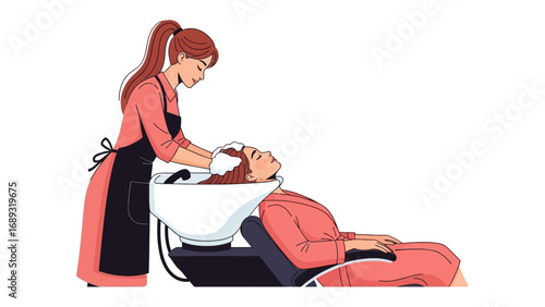 Stylist washing client s hair at a salon sink providing a relaxing hair care experience