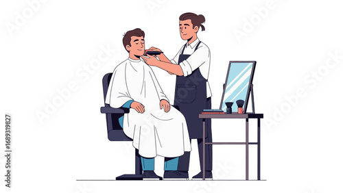 Professional barber meticulously cutting a client s hair with scissors in a modern salon setting