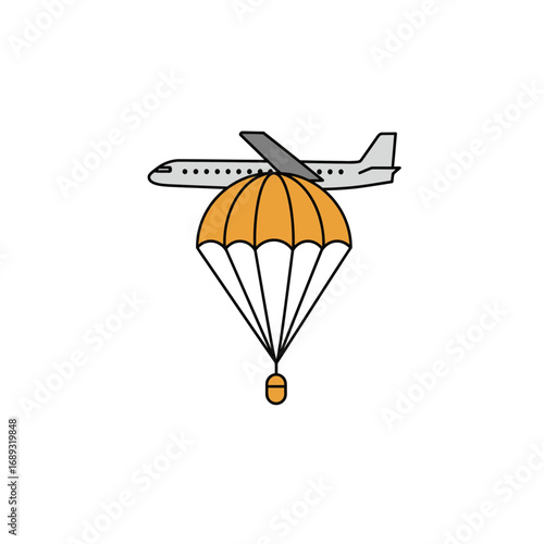 Orange Parachute and Grey Airplane Illustration