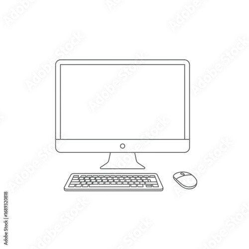 Simple Line Drawing of Desktop Computer Keyboard and Mouse