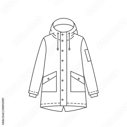 Technical Drawing of Hooded Parka with Patch Pocket