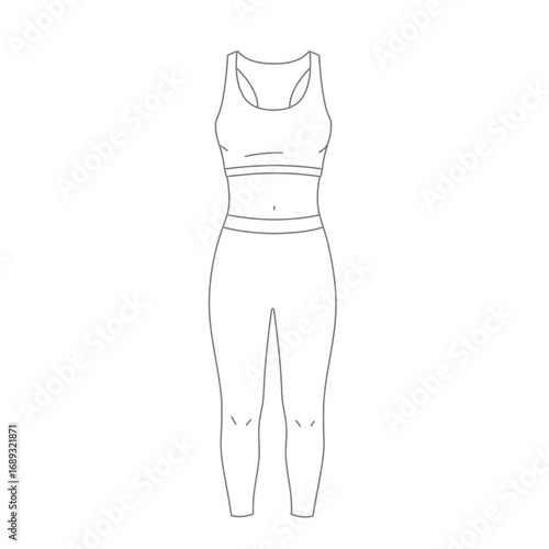 Workout Clothing Set: Line Drawing of Athletic Leggings and Sports Bra