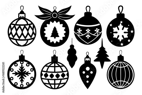 set of Christmas Ornaments black silhouette  vector