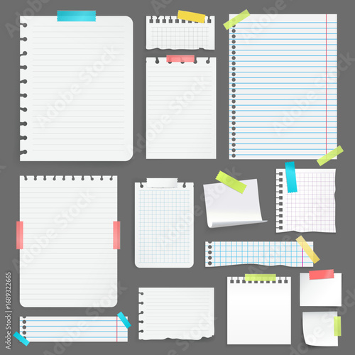 A stack of various blank notebooks, papers, and notepads for office or school use