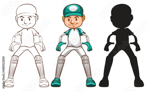 Fun vector cartoon illustration of a smiling boy and his female doctor