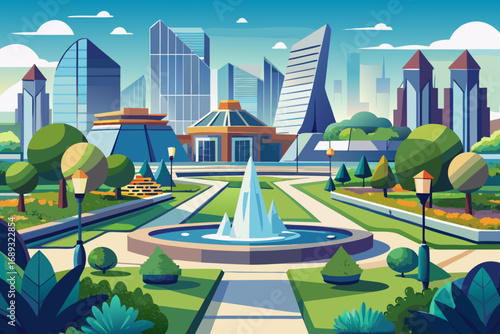 city landscape with river