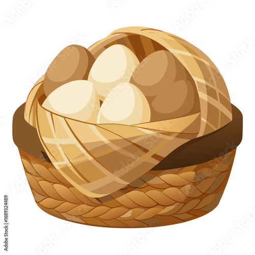 wooden egg in basket