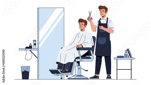 Professional barber in a modern salon carefully cutting a client s hair with scissors and comb