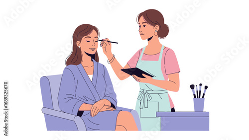 Professional makeup artist applying eyeshadow to a client in a salon setting