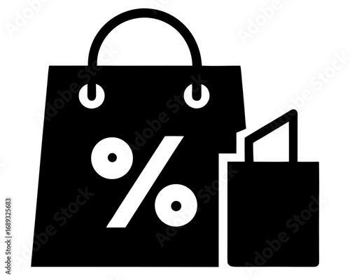Shopping bag silhouette, discount percentage icon    silhouette vector