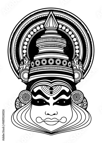 Kathakali dancer face mask vector illustration