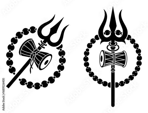 Hindu god Shiva symbol with Trishula and Damaru