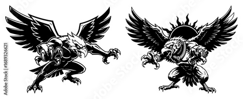 Garuda attack pose silhouette collection vector