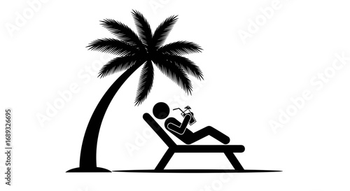 Silhouette of a person relaxing under a palm tree with a drink