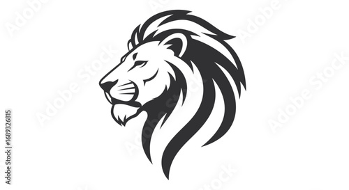 Stylized black lion head profile with mane on white background