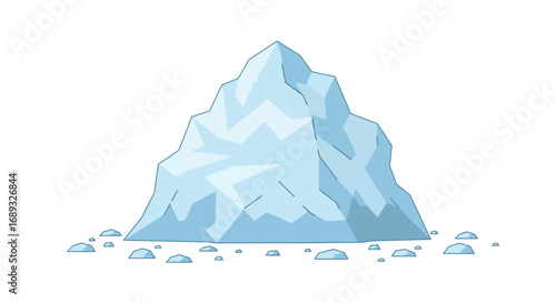 Cartoon Iceberg with Jagged Edges and Small Ice Floes.