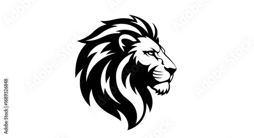 Stylized black and white lion head profile silhouette