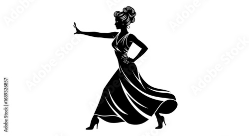 Elegant silhouette of a woman in a flowing gown dancing