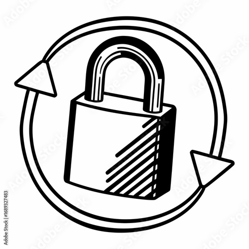 Illustration of a padlock inside a circular arrow symbol representing security and data protection concept