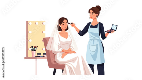 Bride receiving professional makeup application from a skilled artist before her wedding day ceremony