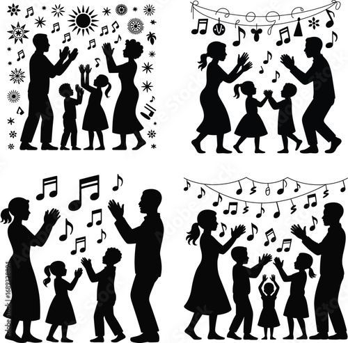 Kwanzaa Holiday Illustration with Drummers and Dancers in Silhouette