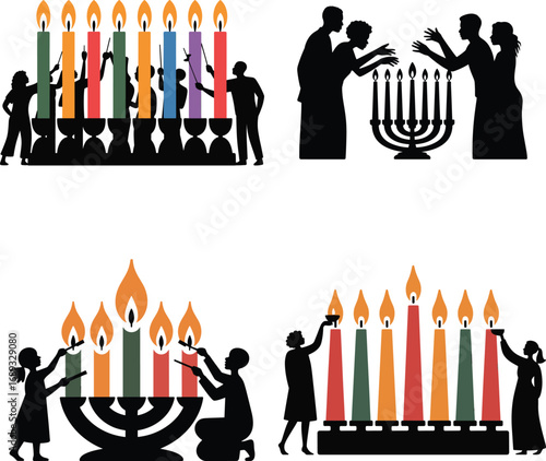 African Inspired Kwanzaa Holiday Silhouette with Drum Players