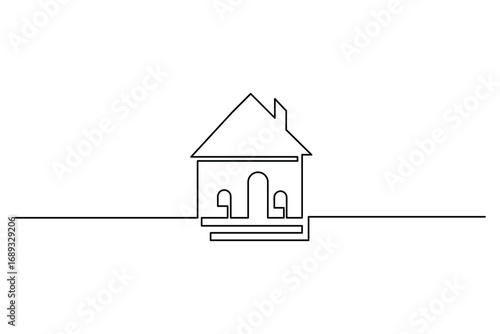 House continuous one line drawing and minimalist style isolate outline vector illustration