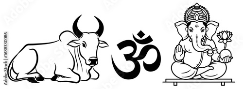 Nandi Om Ganesha icon set vector