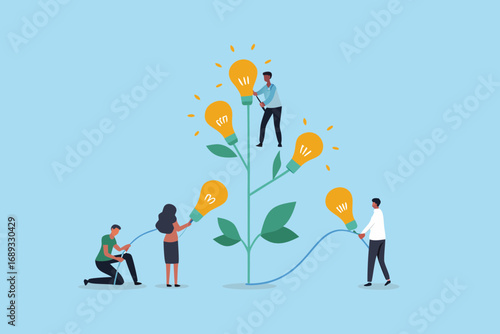 Teamwork and collaboration cultivating bright ideas and innovation growth