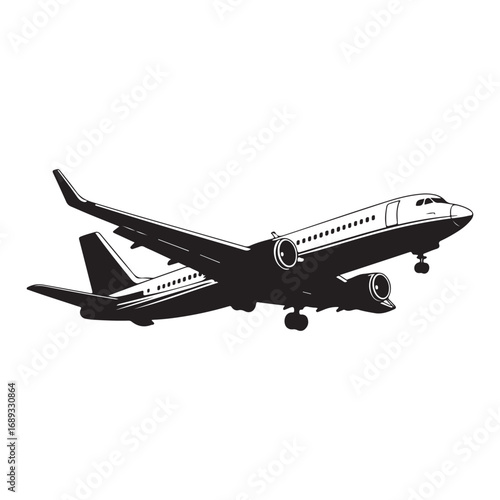 Stylized Black and White Airplane Illustration Vector