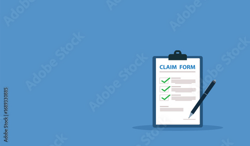 Clipboard claim form. Online claim form. Vector illustration.