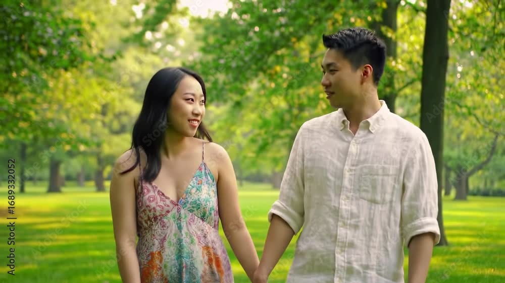 Couple walking in a park on a sunny day Couple walking in a park on a sunny day