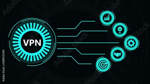 Modern vpn technology displayed with glowing digital futuristic interface graphics