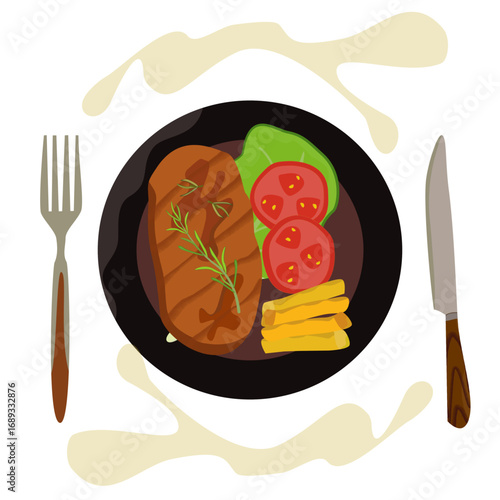 breakf

Fried beef steak, raw meat arranged on a plate, vector illustration, cartoon steak illustration

