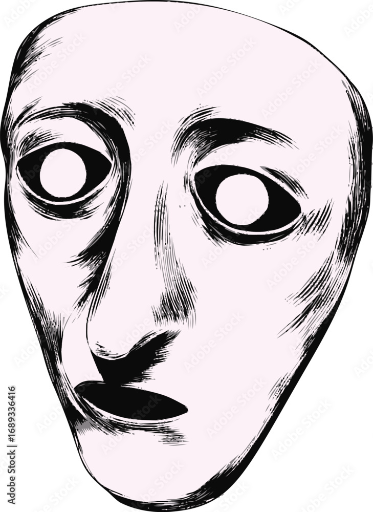 Obraz premium Abstract monochrome illustration of a surreal face with hollow eyes. Vector illustration