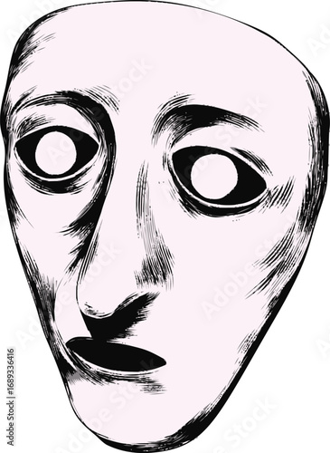 Abstract monochrome illustration of a surreal face with hollow eyes. Vector illustration